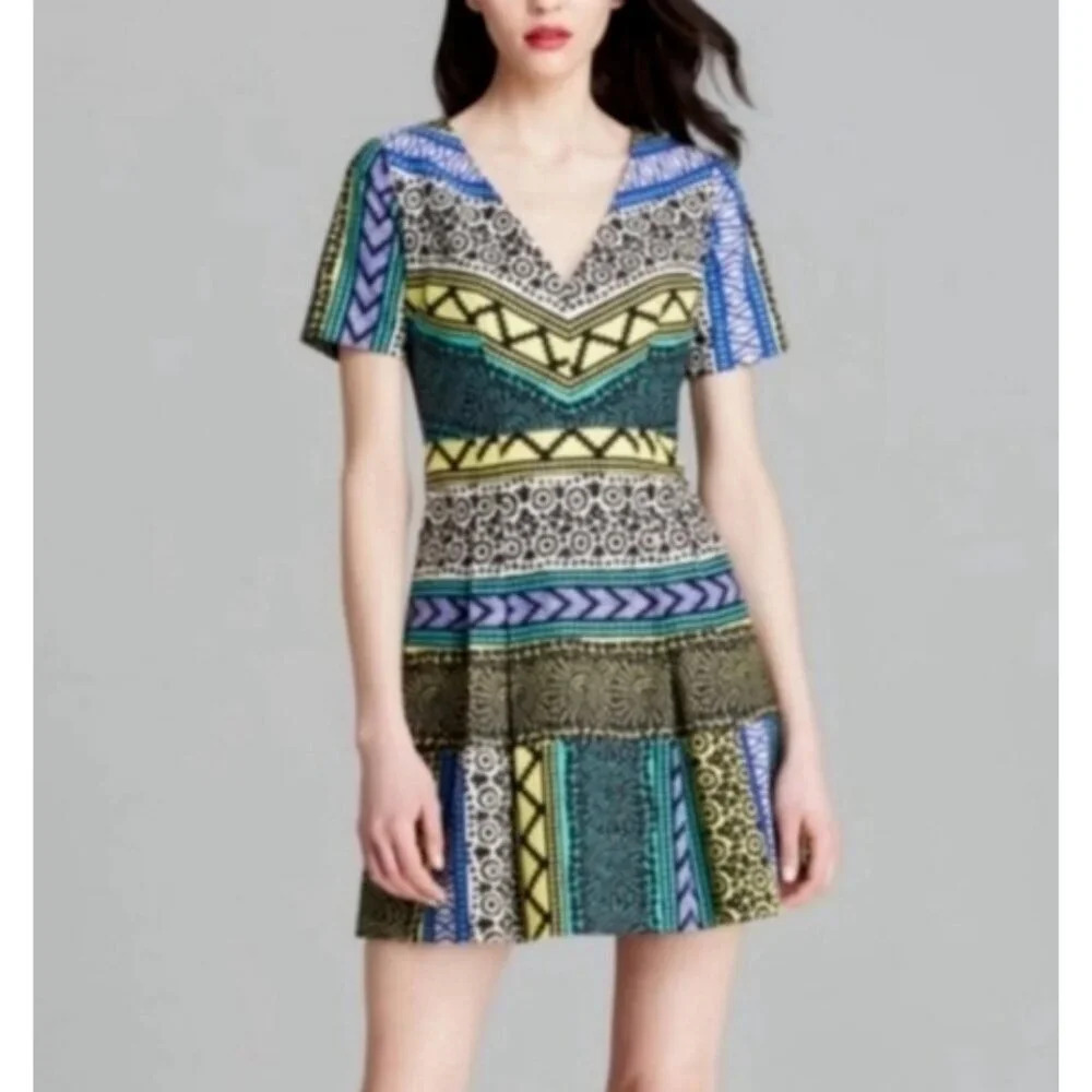 Plenty by Tracy Reese Geometric Print Colorful Mini Dress 10